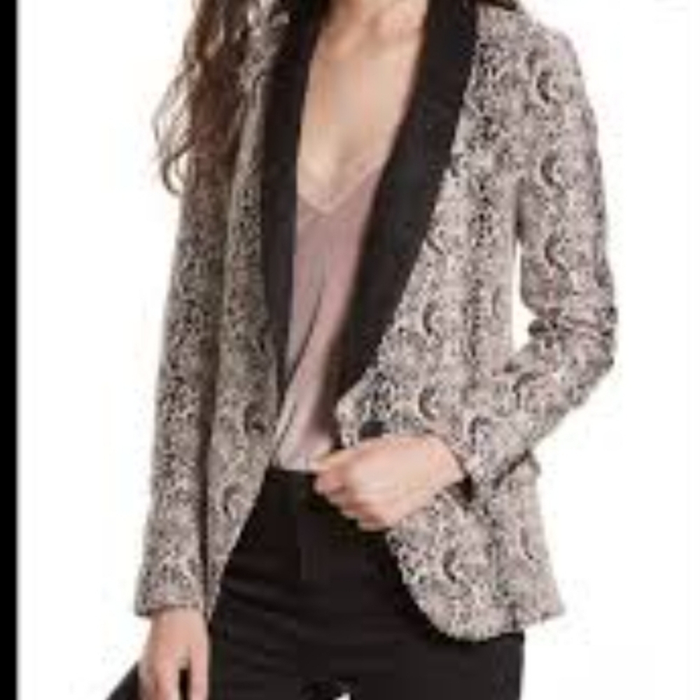 Free People Pale Blush and Black Brocade Formal Blazer with Shawl Collar size L